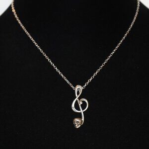 Silver music note and skull necklace 16-18"